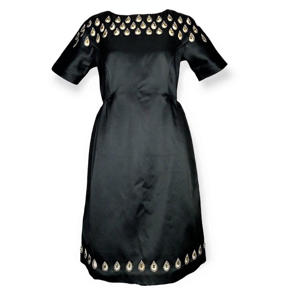 Christian Dior CD Vintage Black Silk Dress with Tear Drop Gems Embelishment RARE